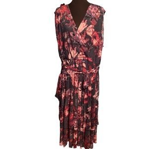 Lane Bryant Maxi Dress Womens 28 Floral Faux Wrap Long Mesh Fabric Tiered